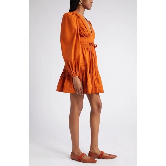Ulla Johnson Rosalind Saffron Burnt Orange Long Puff Sleeves Mini Dress Size 10 - Picture 3 of 14